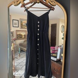 Shein Black Spaghetti Strap Smock Sundress with Faux Buttons